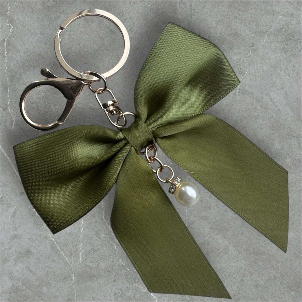 $8 Add-On | Chic Forest Green
Satin Bow Charm Keychain - Picture 3 of 11